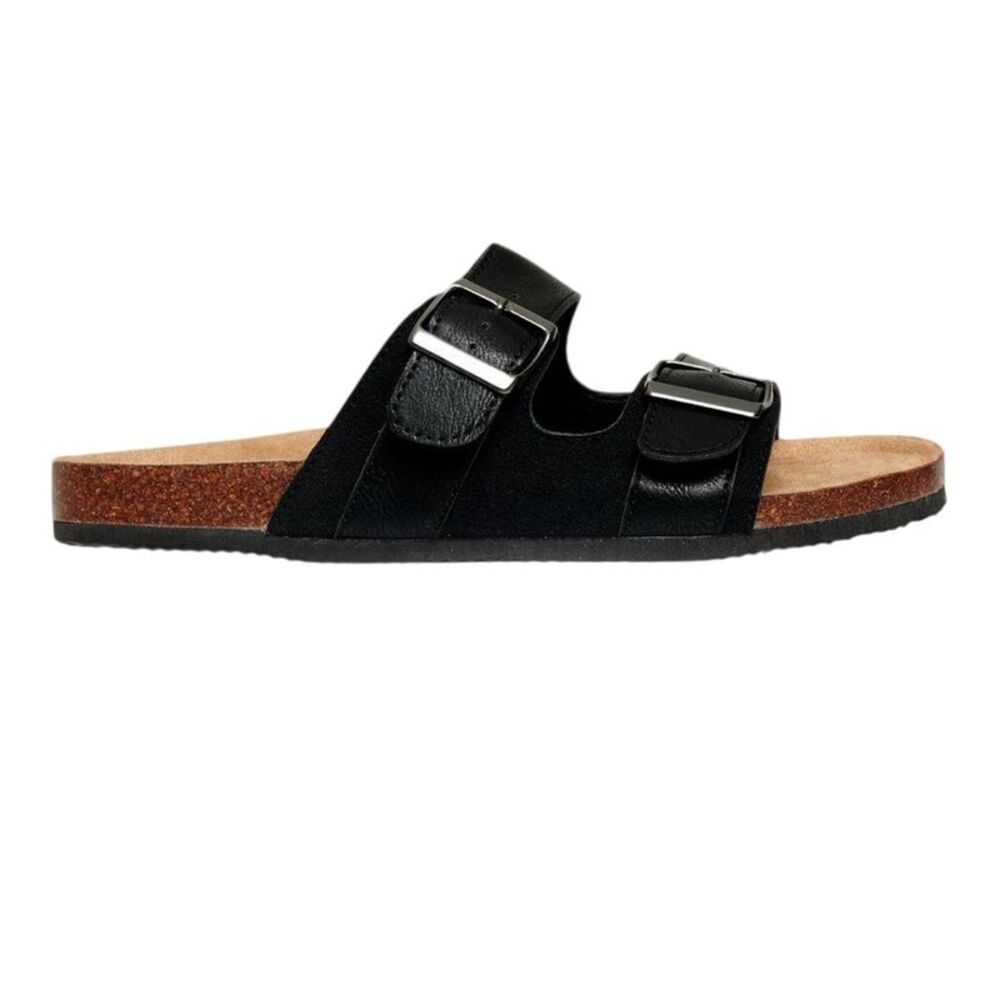Threadbare Mens Atticus Double Buckle Flat Sliders / Black